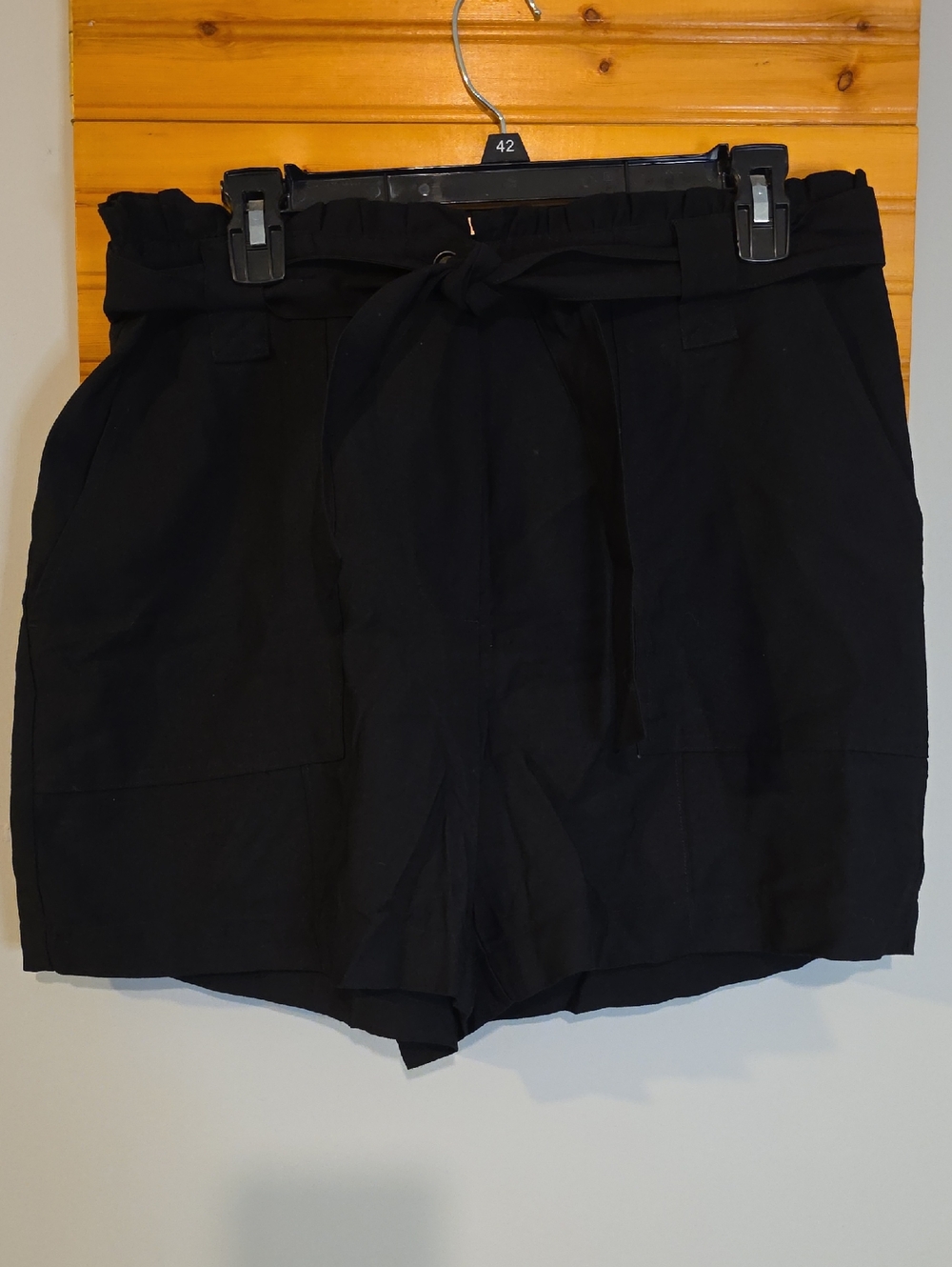 Nine West Black High-Waist Paperbag Tie Shorts